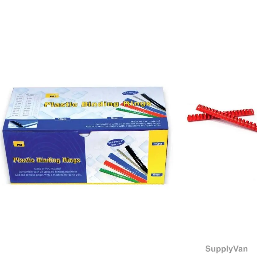 PSI Binding Ring, PSBR10RE, Plastic, 55 Sheets, 10mm, Red, 100 Pcs/Pack