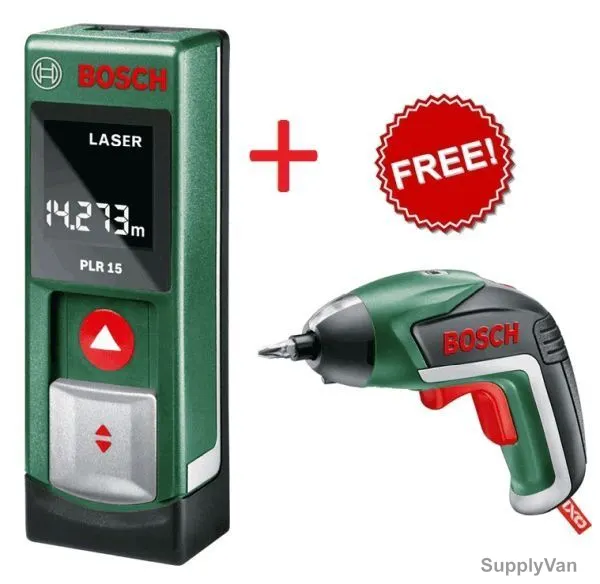 Bosch Digital Laser Measure PLR15 w/Free Bosch Cordless Screwdriver IXO