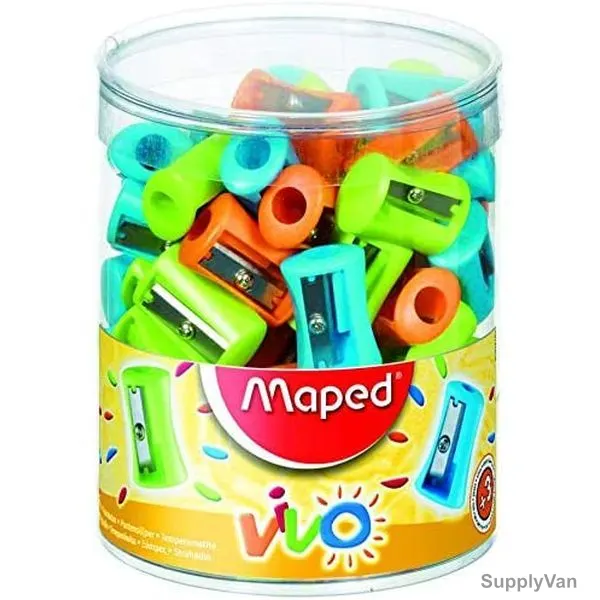 Maped Vivo Pencil Sharpener In Case, MD-506300, 1 Hole, Blue/Orange/Green, 75 Pcs/Set