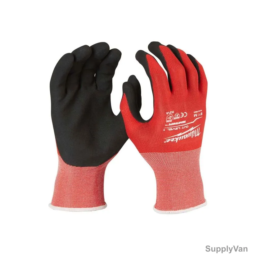 Milwaukee Dipped Gloves, 4932471416, Cut Level 1, M, Red — image 1