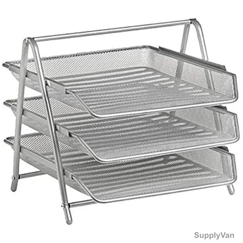 3 Tier Partner Document Tray, Metal, Silver
