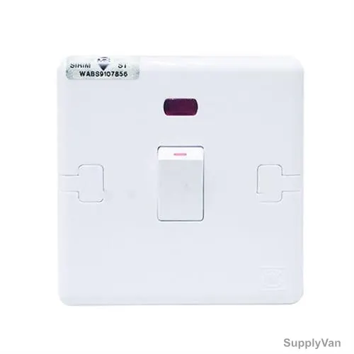 Mk DP Switch With Neon, E8423WHI, Essential, Polycarbonate, 1 Gang, 20A, White
