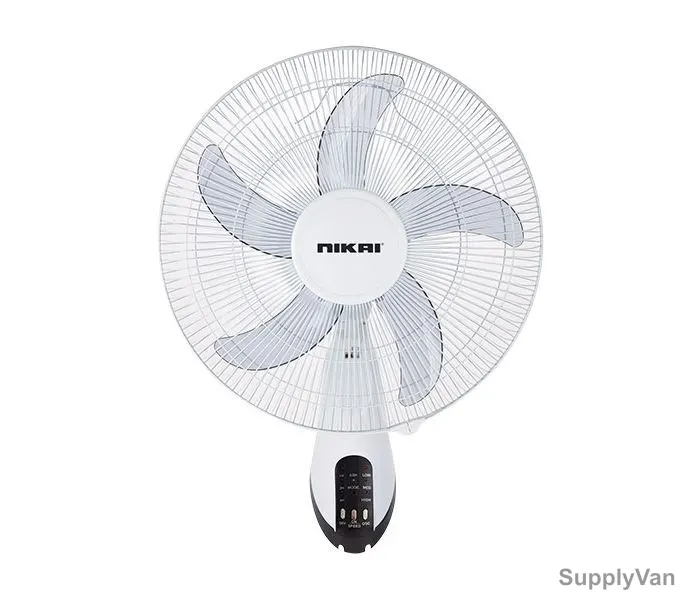 Nikai Wall Fan W/ Remote, NWF1636RT1, 5 Leaf, 16 Inch, White and Grey