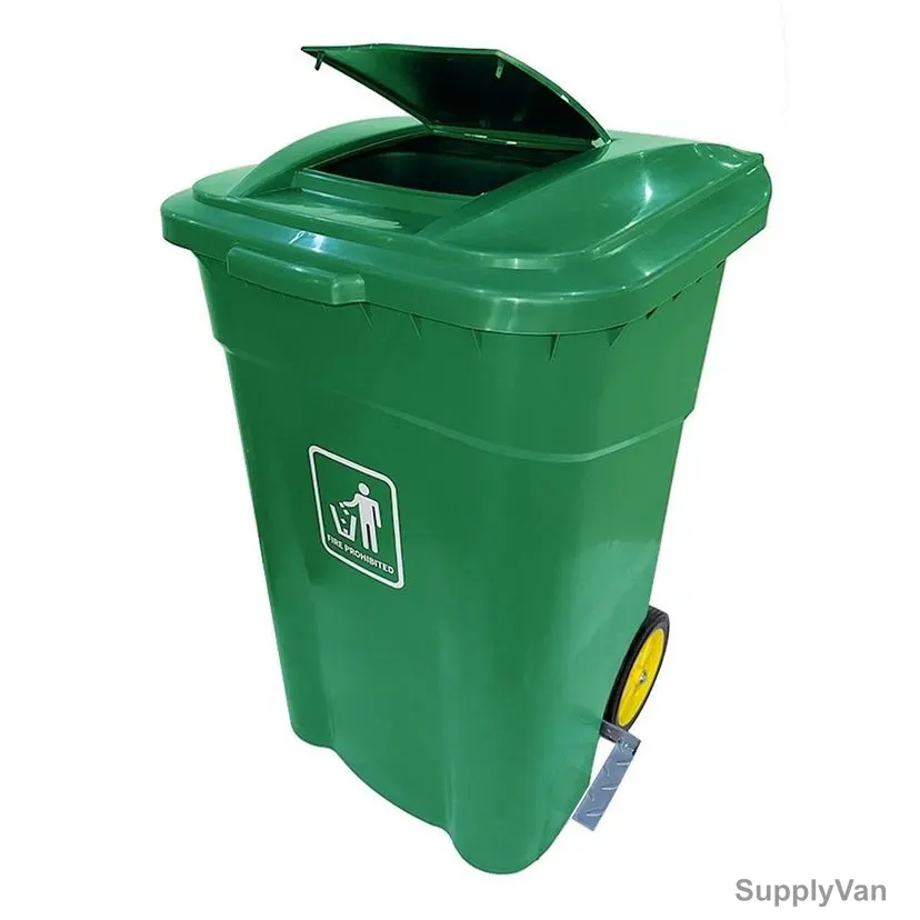 Akc Outdoor Garbage Bin With Side Pedal, CHGC01G-120, Plastic, 120 Ltrs, Green
