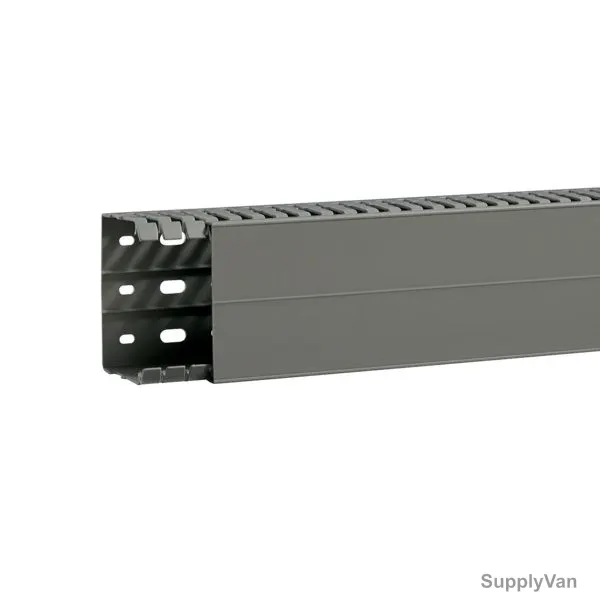 Hager Slotted Panel Trunking, BA7A60080, PVC, 60MM Height x 80MM Width, 2 Mtrs Length, Stone Grey