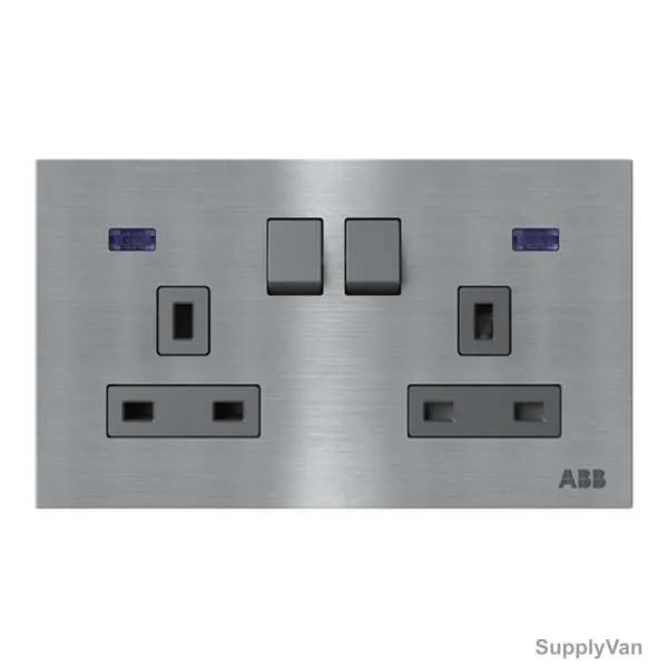 ABB Double Pole Switched Socket With LED, AM240147-ST, Millenium, 2 Gang, 13A, Stainless Steel — image 1