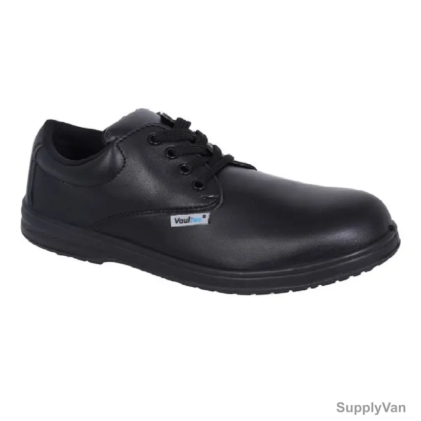 Vaultex Steel Toe Executive Low Ankle Safety Shoes, VI8, Micro Fibre Leather, S3 SRA, Size44, Black