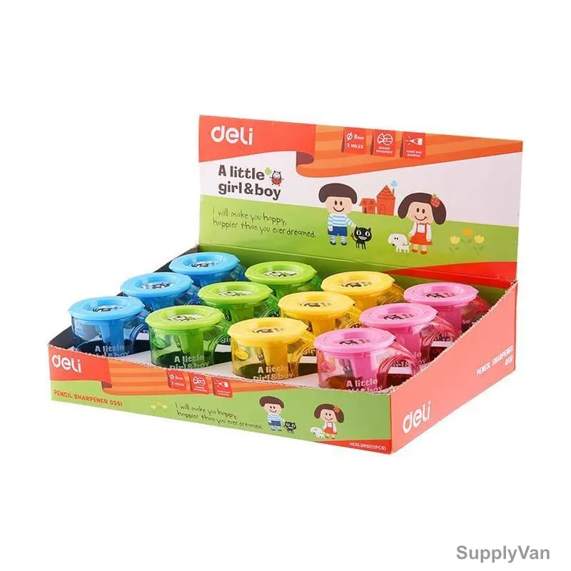 Deli Cup Sharpener With Canister, E0551, 2 Hole, Multicolor, 12PCS