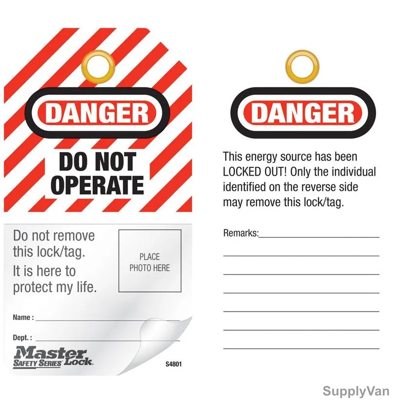Master Lock Danger Do Not Operate Photo ID Safety Tag, MLS4801, Polypropylene, 12 Pcs/Pack