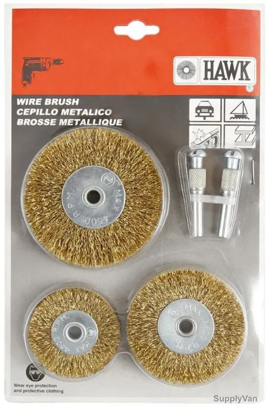 Hawk Wire Wheel Brush Set, 600024-9009, w/ Drive Arbor, 5Pcs