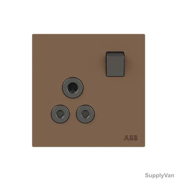 ABB Double Pole Round Pin Switched Socket, AM22186-MO, Millenium, 1 Gang, 5A, Mocha Brown — image 1
