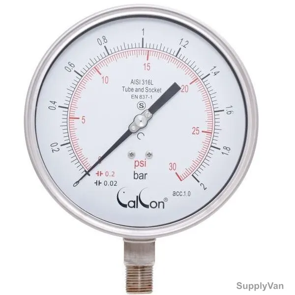 Calcon Pressure Gauge, CC20A, 160MM, 1/2 Inch, NPT, 0-2 Bar