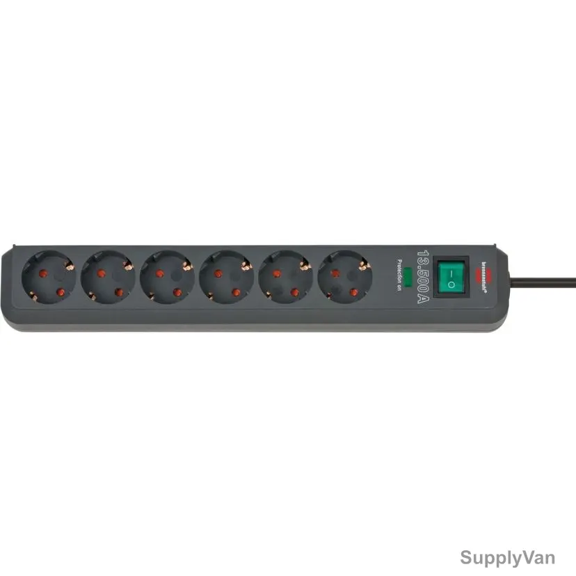 Brennenstuhl Extension Lead With Surge Protection, 1159710515, Eco-Line, 6 Way, 13500A, 5 Mtrs Cable Length, Anthracite — image 1
